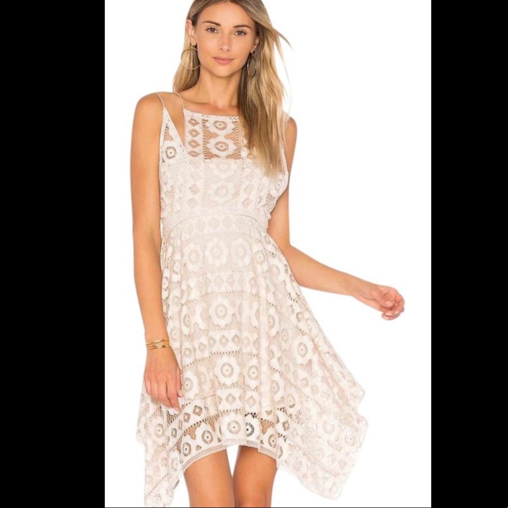 New item  Asymmetrical FREE PEOPLE lace Cutout Ivory just like honey Dress